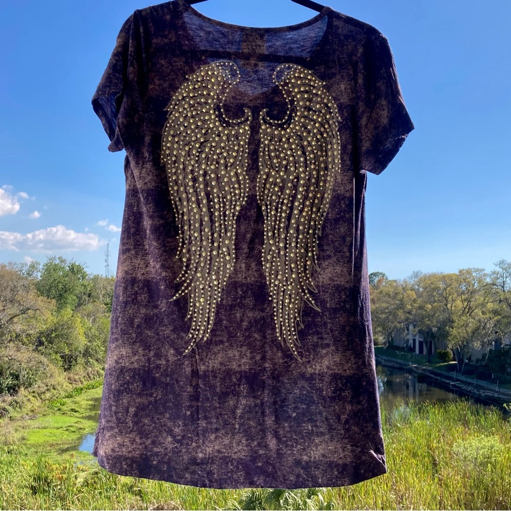 Vocal T-Shirt Angel Large Rainbow Embellish - Rhinestone /Short Sleeve Size:S-M